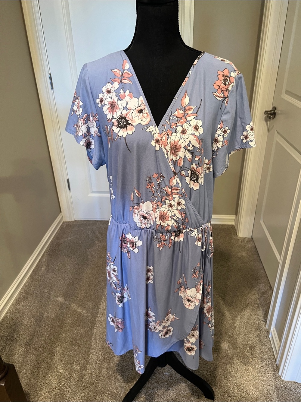 Derek Heart Dusty Blue Floral Wrap Midi Dress